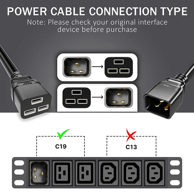 FEDUS 16A IEC C19 to C20 Male to Female Server Power Extension Cord Heavy Duty Server Power Cord-16awg 1.5 Sqmm for Servers/Routers/Network Switches/Blade Server Enclosures - FedusB2B