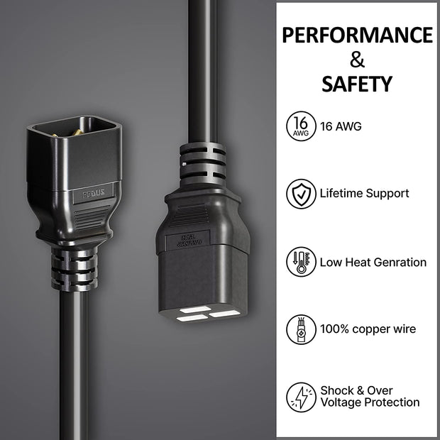 FEDUS 16A IEC C19 to C20 Male to Female Server Power Extension Cord Heavy Duty Server Power Cord-16awg 1.5 Sqmm for Servers/Routers/Network Switches/Blade Server Enclosures - FedusB2B