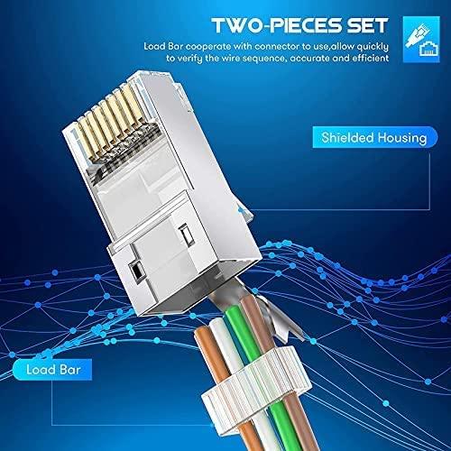 FEDUS 16 PCS RJ45 Cat7 & Cat6A Crimping Connectors plug, 50U Nickel Plated 3 Prong Shielded FTP/STP External Ground for 23 AWG (0.573mm) Network Cable, Metal Shielded, RJ45 8P8C Modular Plug - FEDUS