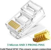 FEDUS RJ45 Cat6 Pass-Through Connector RJ45 Ends, Cat5, Cat5e, Cat6 8P8C RJ45 Connector, Ethernet Cable Crimp Connectors UTP Network Plug Solid Wire and Standard Cable, LAN Crimp - FEDUS