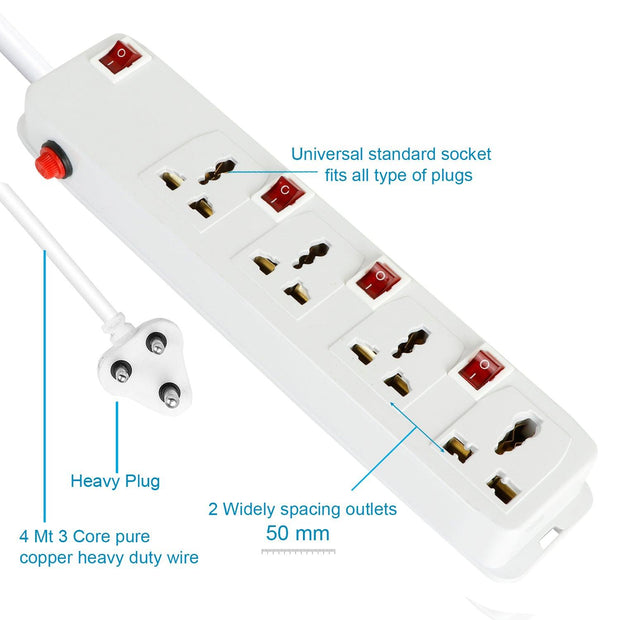 FEDUS Switch Board Extension,Extension Boards with Switch, Extension Cords, Extension Board with Long Wire, Extension Board for Computer, Surge Protectors Spike Buster, Switch Board Organizer 4M/13F - FEDUS