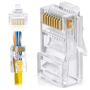 FEDUS RJ45 Cat6 Pass-Through Connector RJ45 Ends, Cat5, Cat5e, Cat6 8P8C RJ45 Connector, Ethernet Cable Crimp Connectors UTP Network Plug Solid Wire and Standard Cable, LAN Crimp - FEDUS