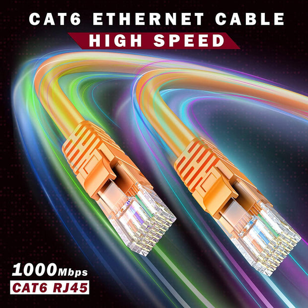 FEDUS Cat6 Ethernet Cable, High Speed 550Mhz 10 Gigabit Speed Utp Lan Cable, Network Cable Internet Cable Rj45 Cable Lan Wire, 6 Wires For Laptop, Pc, Television, Router, Modem-Orange Colour - FEDUS